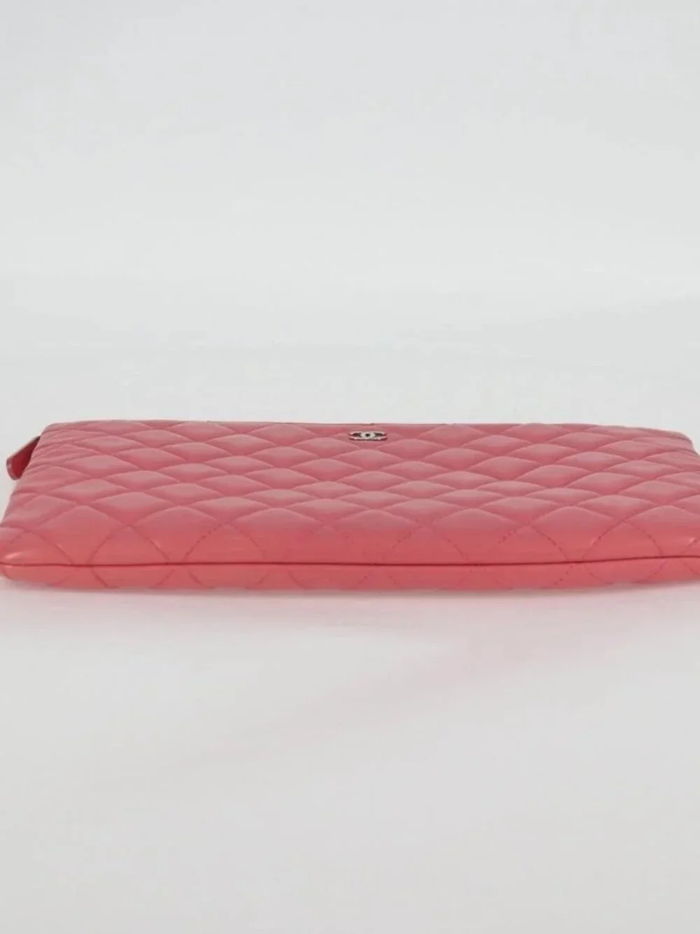 CHANEL Matelasse Clutch Bag Lamb Skin Pink Silver CC Auth 115255V
